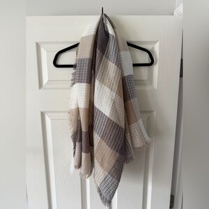 Square Plaid Woven Scarf in Neutral Tones